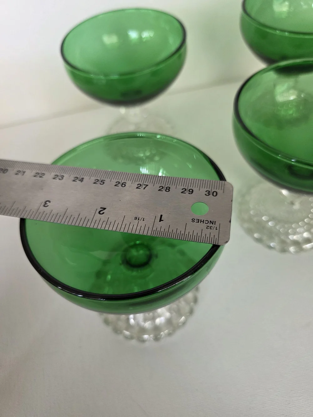 Vintage Anchor Green Glass Coupe Dessert Bowls - Set of 4